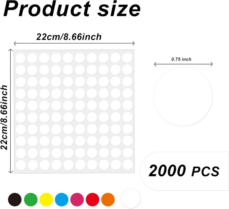 Aurtho 2000 Pcs 3/4" Garage Sale Price Stickers Sheets, White Yard Sale Price Stickers, Round Color Coding Labels, Circle Dot Sticker for Home Decorative, Office, Classroom, Papers Etc - Image 2
